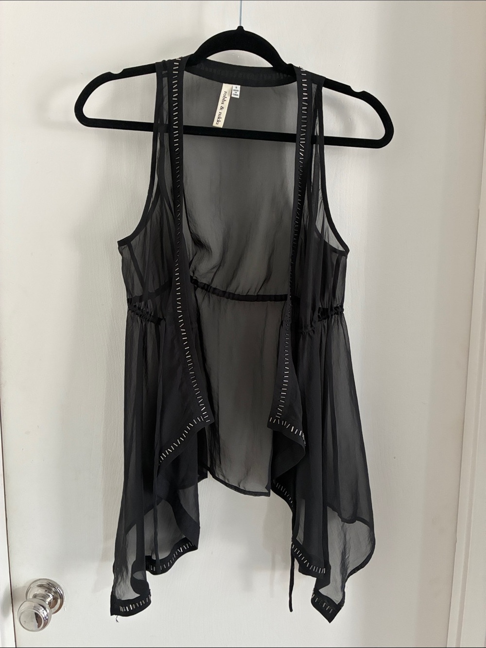 Robbi & Nikki Sheer Black Sleeveless Draped Vest size small